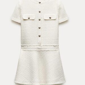 Zara Ecru Short Sleeve Tweed Dress